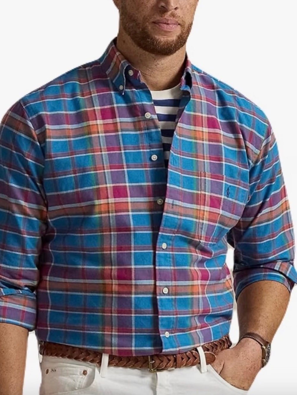 NEW Ralph Lauren Polo Big & Tall Plaid Oxford Shirt Multi Plaid 2xlt